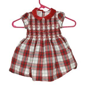 Janie And Jack Baby Girls Smocked Plaid Dress With Peter Pan Collar Size 6-12 Mo
